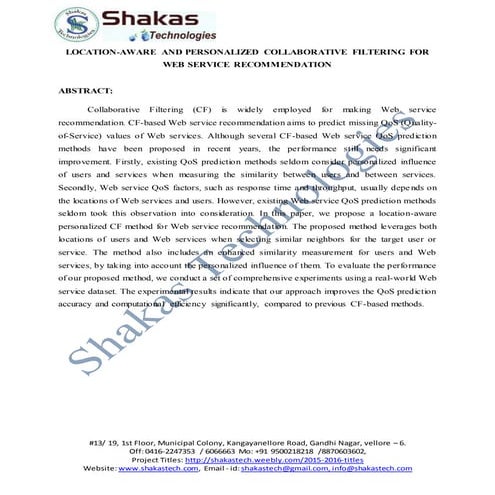 Location aware and personalized collaborative filtering for web service recom...