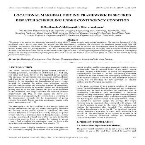 Locational marginal pricing framework in secured dispatch scheduling under co...