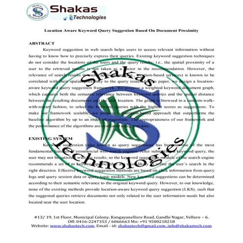 Location aware keyword query suggestion based on document proximity