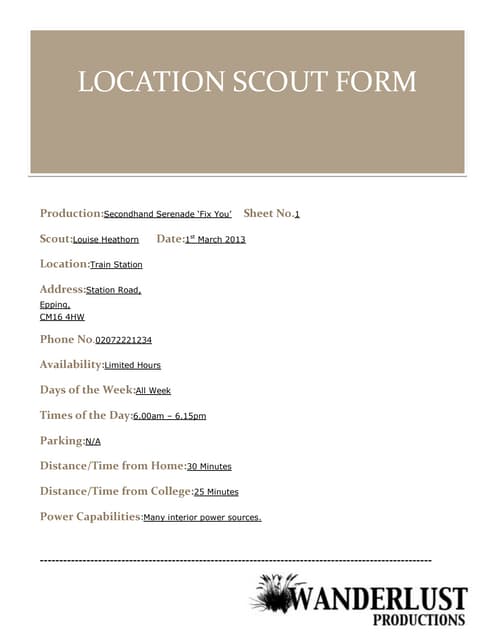 Location Scout Form: Mustafa's house | PDF