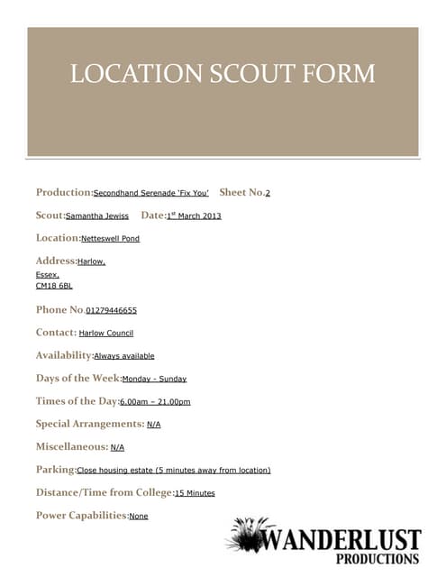 Location Scout Form: Mustafa's house | PDF