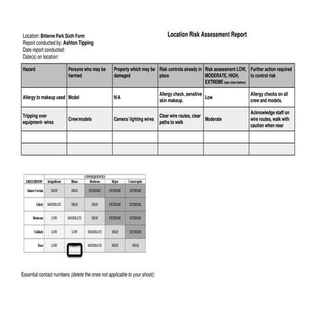 Location Risk assessment for my media studies | DOCX