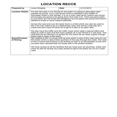 Location recces | DOC