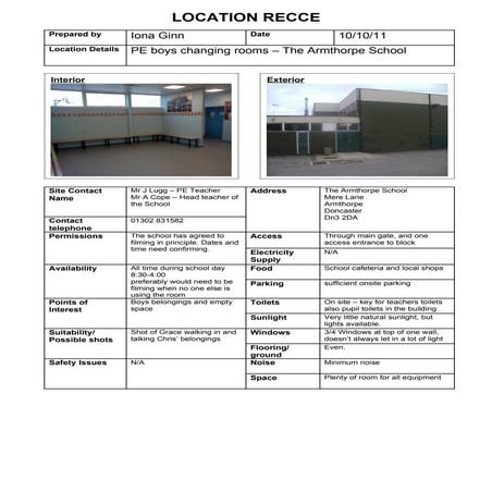 Location Recce - PE Boys Changing Rooms