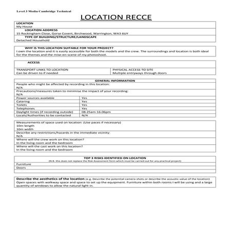 Location recce (home) | DOC