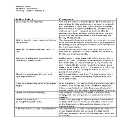 Planning: Location recess 1 | DOCX