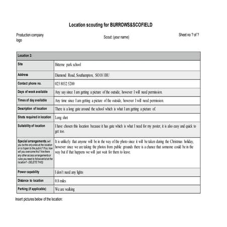 Location recce template | DOCX