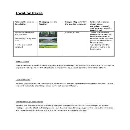 Location recce template