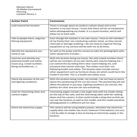 Planning: Location recess 1 | DOCX