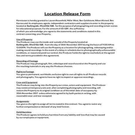 Location Release Form