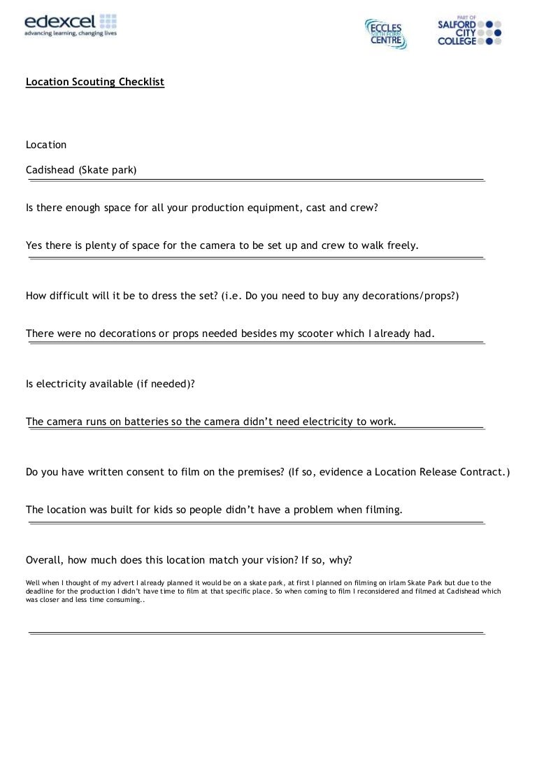 Location scouting checklist advert