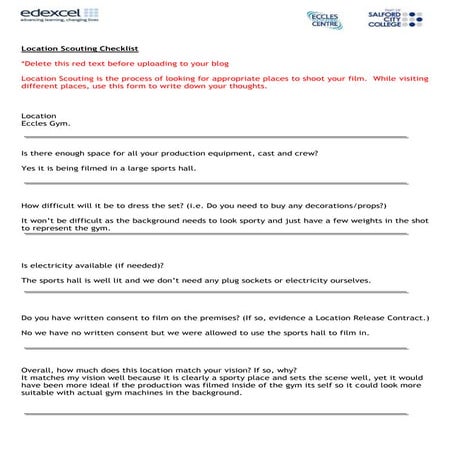 Location scouting checklist advert | DOCX