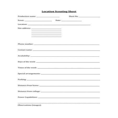 Location scouting sheet