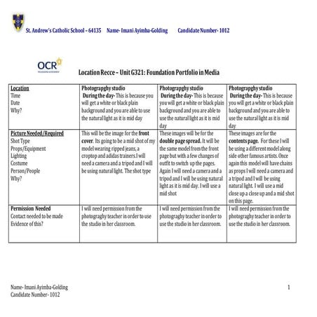 Locations recce template | DOCX