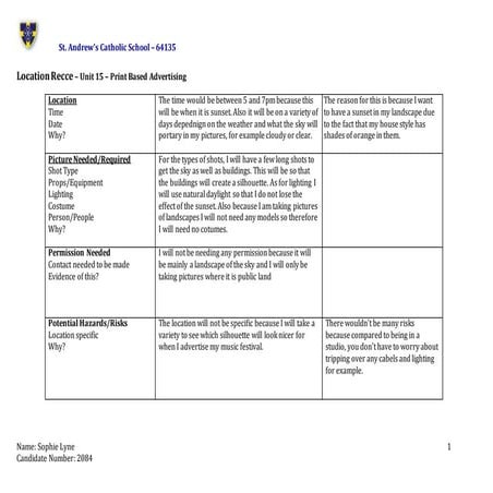 Locations recce template | DOCX