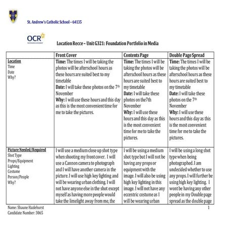 Locations recce template | DOCX