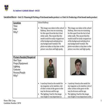 Photoshoot Recce and Risk Assessment | DOCX