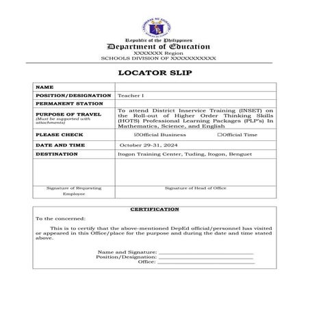 LOCATOR SLIP TEMPLATE FOR OFFICIAL BUSINESS