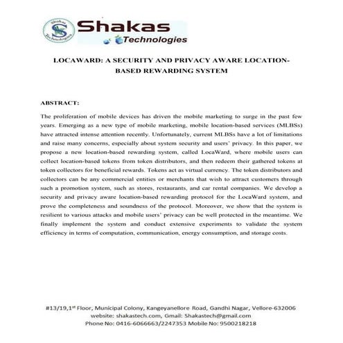 LOCAWARD A SECURITY AND PRIVACY AWARE LOCATION-BASED REWARDING SYSTEM