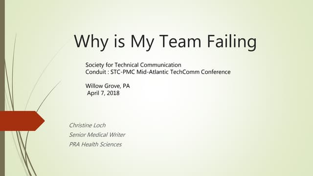 Why is My Team Failing? (By Christine Loch)