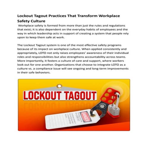 Transforming Workplace Safety Culture Through Effective Lockout Tagout ...