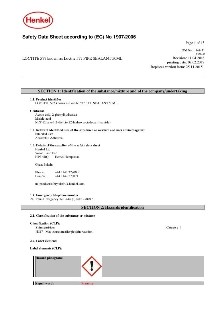 Loctite 577 msds