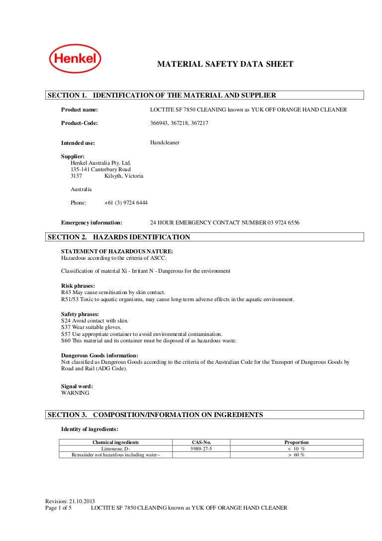Loctite sf 7850 3 l msds 1658114