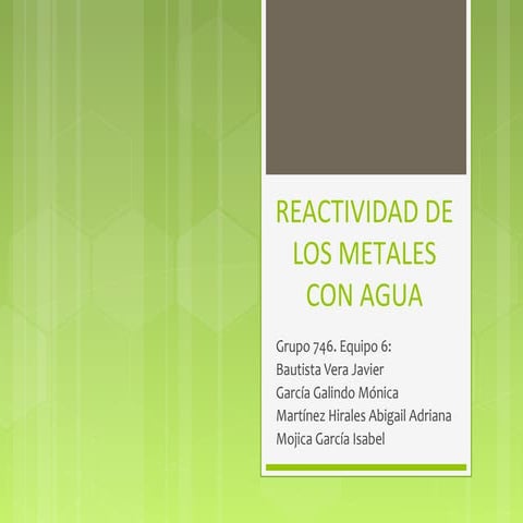 Práctica 2 "Reactividad de los metales con agua"