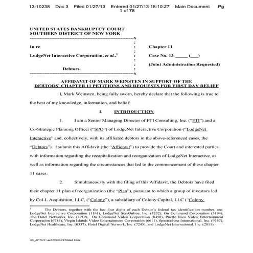 Lodgenet first day decl