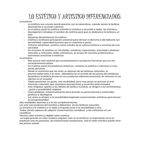 Lo Estetico Y Lo Artistico Diferenciados