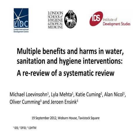 Multiple benefits and harms in water, sanitation and hygiene interventions: A...