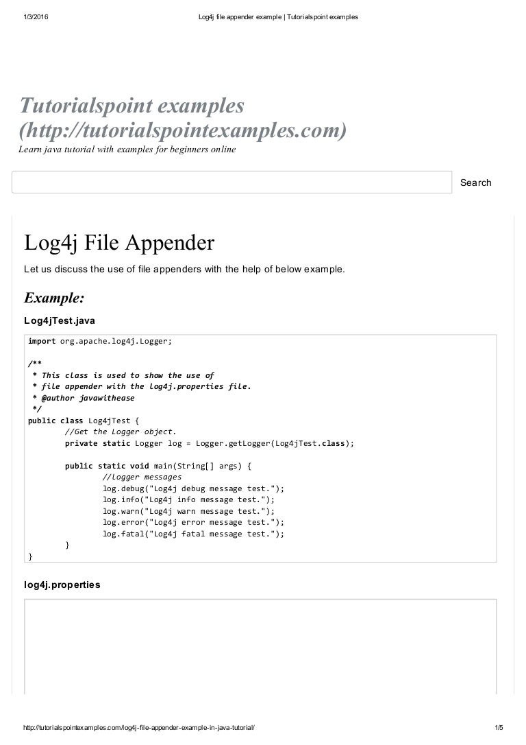 Log4j file appender example tutorialspoint examples