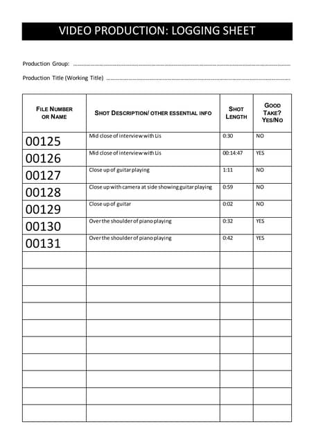 Logging sheet aaron rachel | DOCX