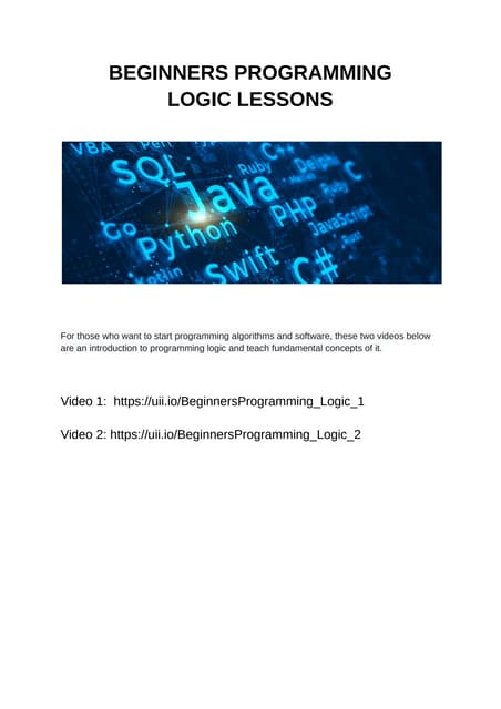BEGINNERS PROGRAMMING LOGIC LESSONS | PDF