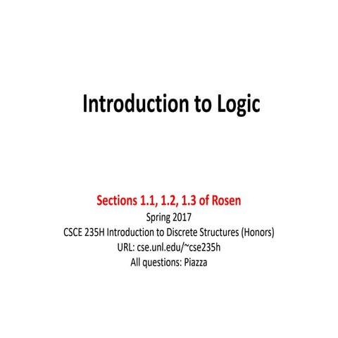 Introduction to Logic Spring 2007 Introduction to Discrete Structures.ppt