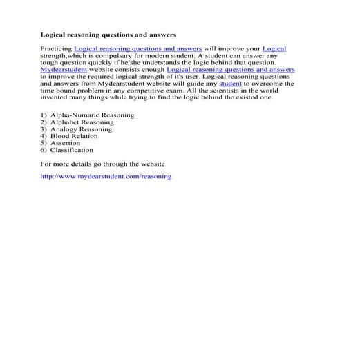 Logical reasoning questions and answers | PDF