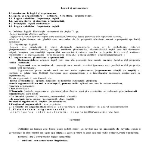 Logica si argumentare  - rezumat