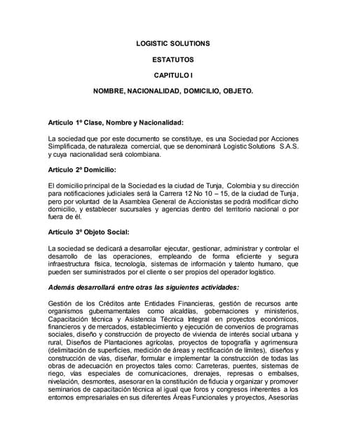 Logistic solutions estatutos