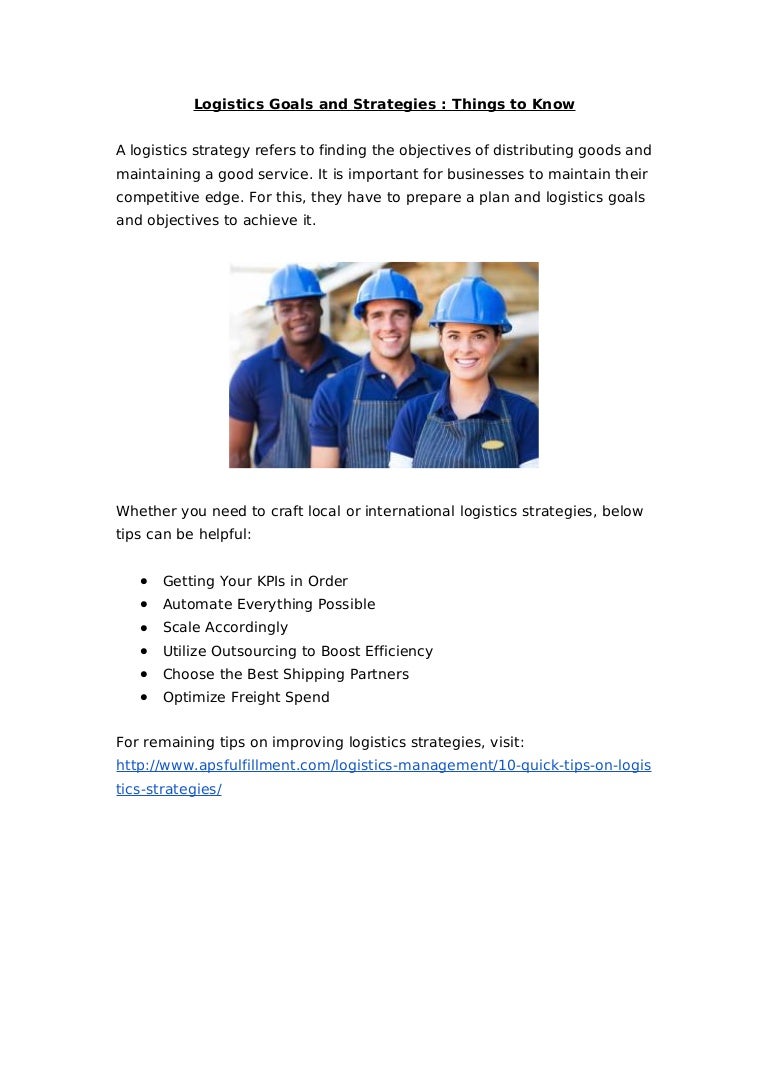 Logistics Goals and Strategies Things to Know