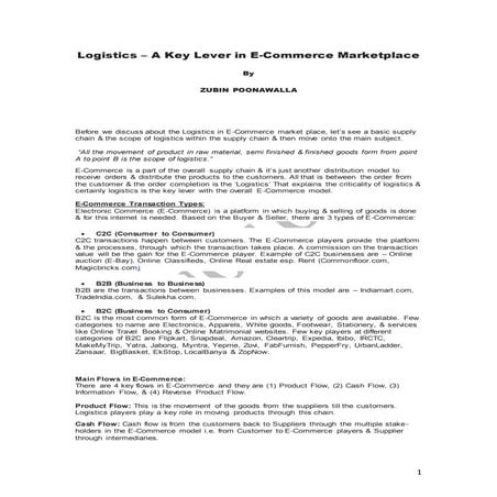 Logistics – a key lever in e commerce marketplace