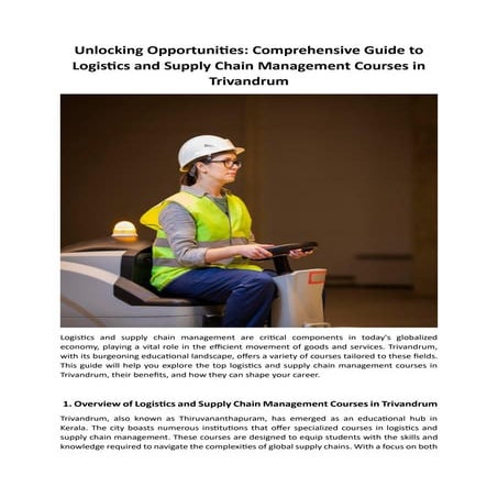 Unlocking Opportunities: Comprehensive Guide to Logistics and Supply Chain Management Courses in Trivandrum