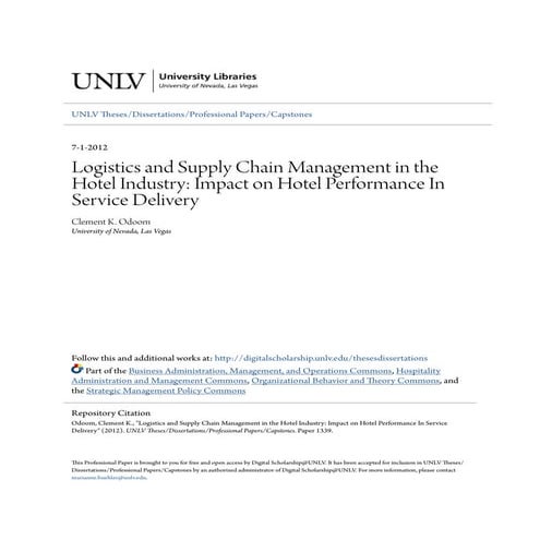 Logistics and supply chain management in the hotel industry  impa