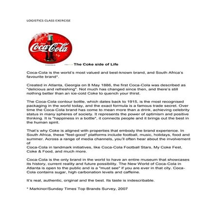 Logistics class exercise   coca cola