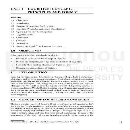 LOGISTICS: CONCEPT, Principles and Forms PRINCIPLES AND FORMS