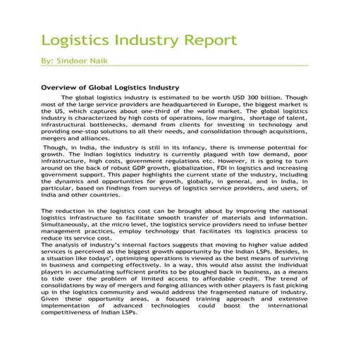 Logistics industry report