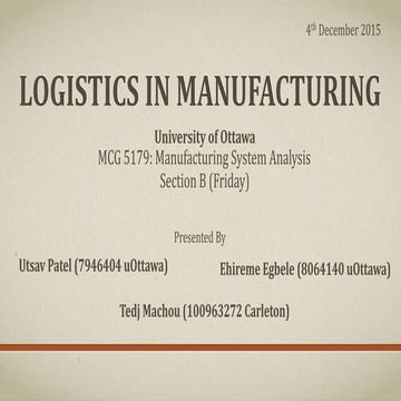 Logistics in manufacturing system