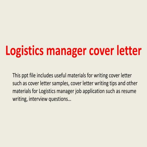 Logistics manager cover letter