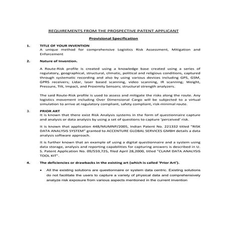 Logistics Risk Avoidance Provisional Patent Application