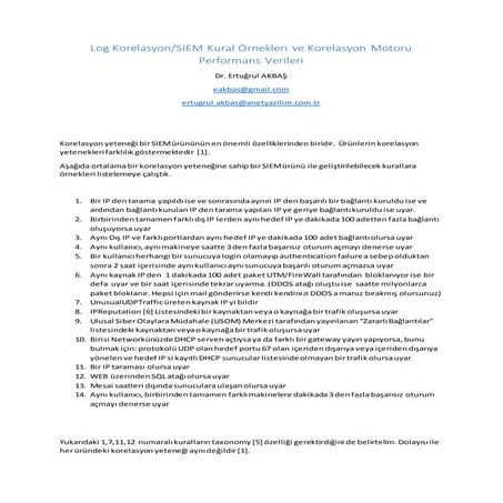 Log Korelasyon/SIEM Kural Örnekleri ve Korelasyon Motoru Performans Verileri