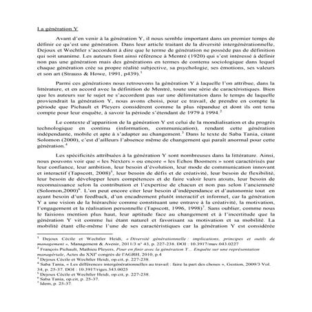 Loic sarton   génération y   revue de la littérature final